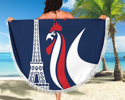 France 2024 Bonjour Beach Blanket Eiffel Tower Gallic Rooster