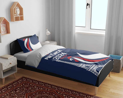 France 2024 Bonjour Bedding Set Eiffel Tower Gallic Rooster