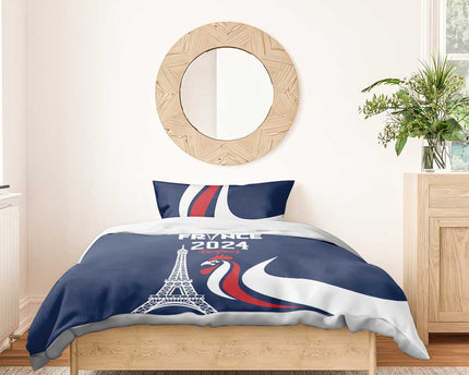 France 2024 Bonjour Bedding Set Eiffel Tower Gallic Rooster