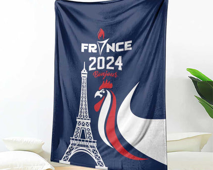 France 2024 Bonjour Blanket Eiffel Tower Gallic Rooster