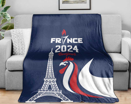 France 2024 Bonjour Blanket Eiffel Tower Gallic Rooster
