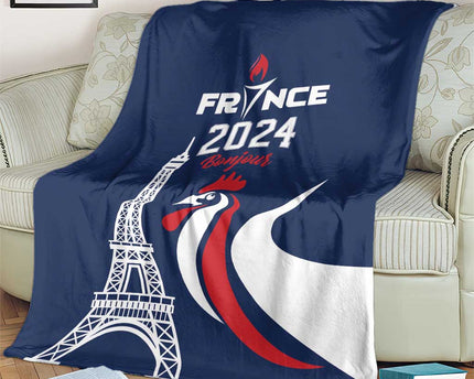 France 2024 Bonjour Blanket Eiffel Tower Gallic Rooster