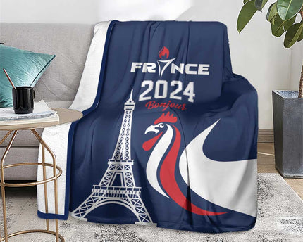 France 2024 Bonjour Blanket Eiffel Tower Gallic Rooster