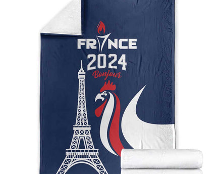 France 2024 Bonjour Blanket Eiffel Tower Gallic Rooster