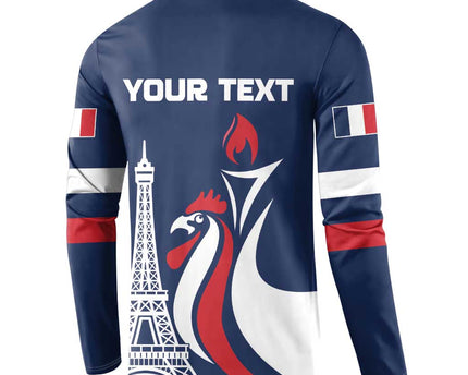Personalized France 2024 Bonjour Button Sweatshirt Eiffel Tower Gallic Rooster