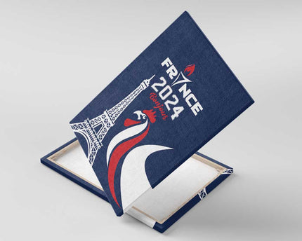 France 2024 Bonjour Canvas Wall Art Eiffel Tower Gallic Rooster