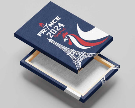 France 2024 Bonjour Canvas Wall Art Eiffel Tower Gallic Rooster