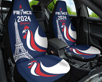 France 2024 Bonjour Car Seat Cover Eiffel Tower Gallic Rooster
