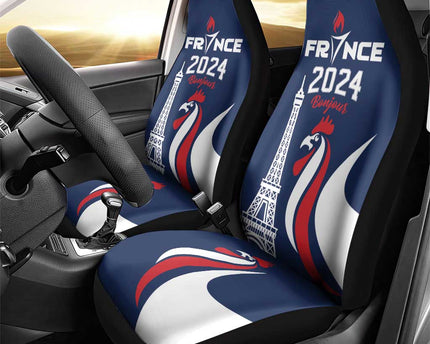 France 2024 Bonjour Car Seat Cover Eiffel Tower Gallic Rooster