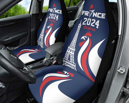 France 2024 Bonjour Car Seat Cover Eiffel Tower Gallic Rooster
