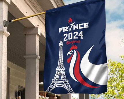 France 2024 Bonjour Garden Flag Eiffel Tower Gallic Rooster