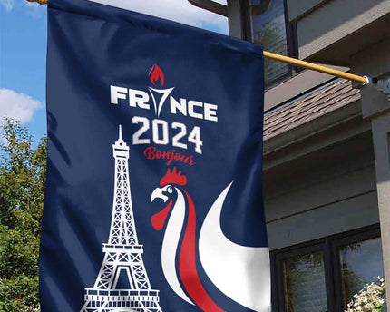France 2024 Bonjour Garden Flag Eiffel Tower Gallic Rooster