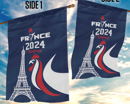 France 2024 Bonjour Garden Flag Eiffel Tower Gallic Rooster