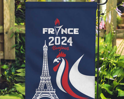 France 2024 Bonjour Garden Flag Eiffel Tower Gallic Rooster