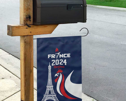 France 2024 Bonjour Garden Flag Eiffel Tower Gallic Rooster
