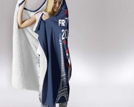 France 2024 Bonjour Hooded Blanket Eiffel Tower Gallic Rooster