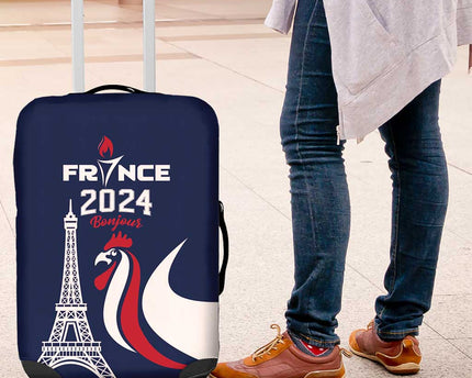France 2024 Bonjour Luggage Cover Eiffel Tower Gallic Rooster