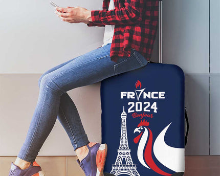 France 2024 Bonjour Luggage Cover Eiffel Tower Gallic Rooster