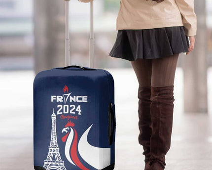 France 2024 Bonjour Luggage Cover Eiffel Tower Gallic Rooster