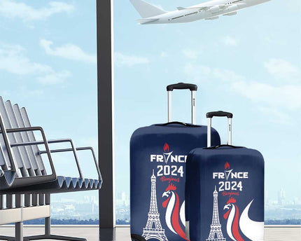 France 2024 Bonjour Luggage Cover Eiffel Tower Gallic Rooster