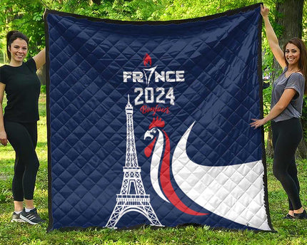 France 2024 Bonjour Quilt Eiffel Tower Gallic Rooster