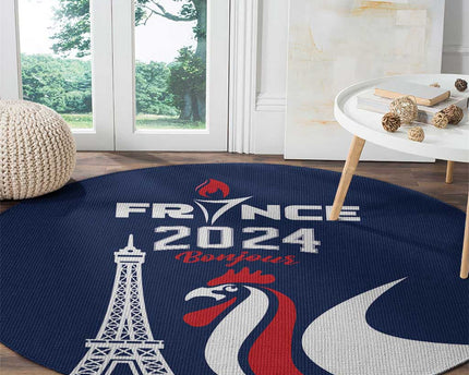 France 2024 Bonjour Round Carpet Eiffel Tower Gallic Rooster