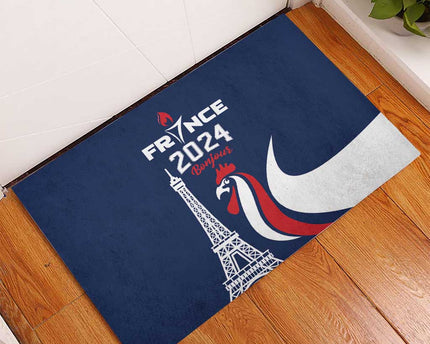 France 2024 Bonjour Rubber Doormat Eiffel Tower Gallic Rooster