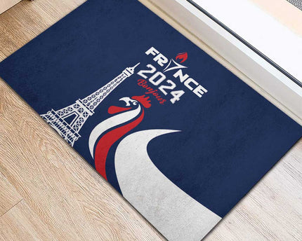 France 2024 Bonjour Rubber Doormat Eiffel Tower Gallic Rooster