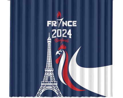 France 2024 Bonjour Shower Curtain Eiffel Tower Gallic Rooster