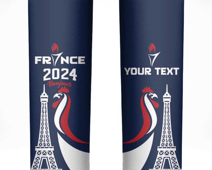 Personalized France 2024 Bonjour Skinny Tumbler Eiffel Tower Gallic Rooster