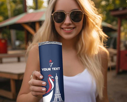 Personalized France 2024 Bonjour Skinny Tumbler Eiffel Tower Gallic Rooster