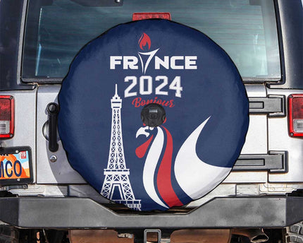 France 2024 Bonjour Spare Tire Cover Eiffel Tower Gallic Rooster