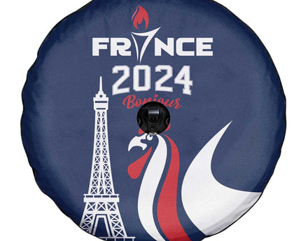 France 2024 Bonjour Spare Tire Cover Eiffel Tower Gallic Rooster