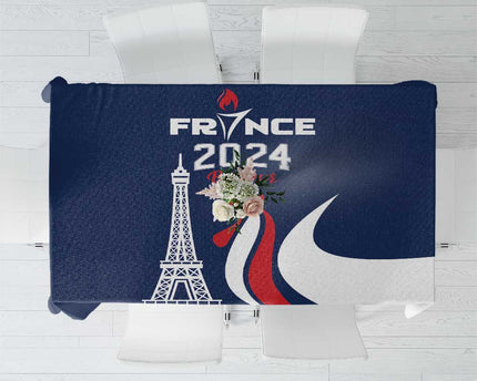 France 2024 Bonjour Tablecloth Eiffel Tower Gallic Rooster