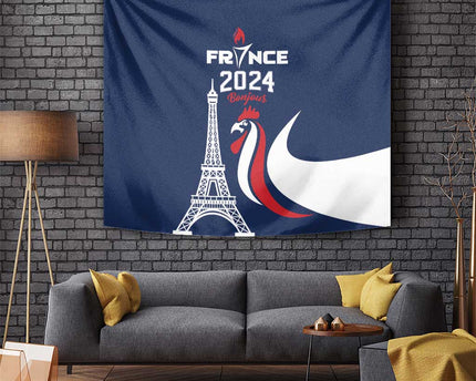 France 2024 Bonjour Tapestry Eiffel Tower Gallic Rooster