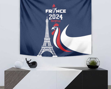 France 2024 Bonjour Tapestry Eiffel Tower Gallic Rooster