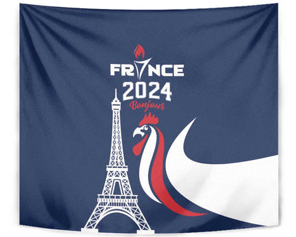 France 2024 Bonjour Tapestry Eiffel Tower Gallic Rooster