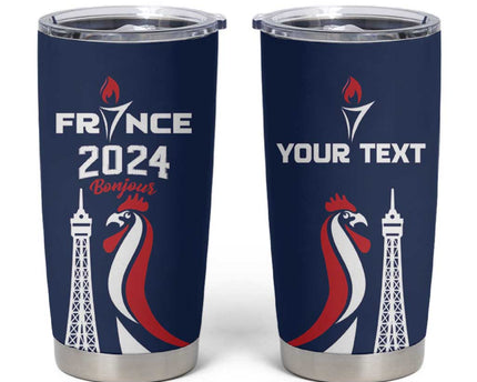 Personalized France 2024 Bonjour Tumbler Cup Eiffel Tower Gallic Rooster