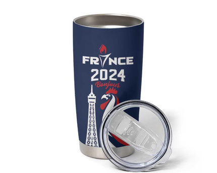 Personalized France 2024 Bonjour Tumbler Cup Eiffel Tower Gallic Rooster