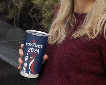 Personalized France 2024 Bonjour Tumbler Cup Eiffel Tower Gallic Rooster