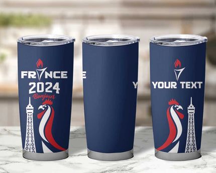 Personalized France 2024 Bonjour Tumbler Cup Eiffel Tower Gallic Rooster