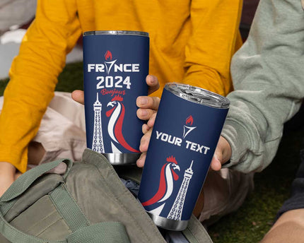 Personalized France 2024 Bonjour Tumbler Cup Eiffel Tower Gallic Rooster