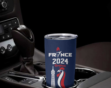 Personalized France 2024 Bonjour Tumbler Cup Eiffel Tower Gallic Rooster