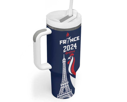 Personalized France 2024 Bonjour Tumbler With Handle Eiffel Tower Gallic Rooster