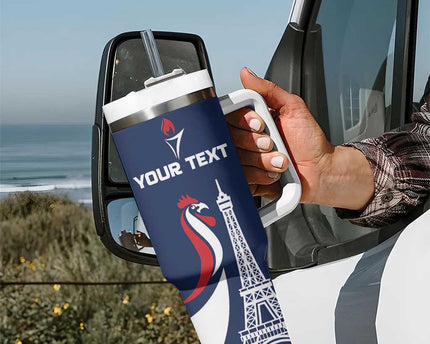 Personalized France 2024 Bonjour Tumbler With Handle Eiffel Tower Gallic Rooster