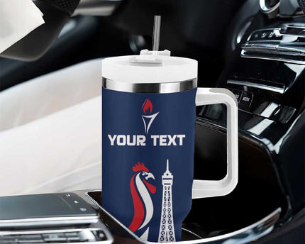 Personalized France 2024 Bonjour Tumbler With Handle Eiffel Tower Gallic Rooster