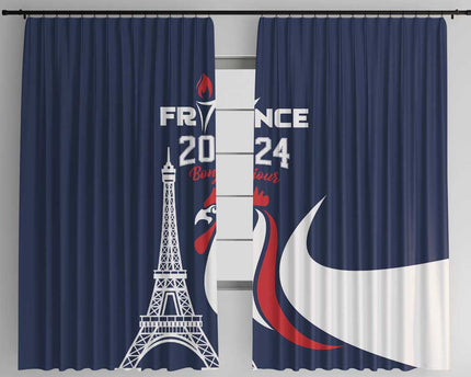 France 2024 Bonjour Window Curtain Eiffel Tower Gallic Rooster