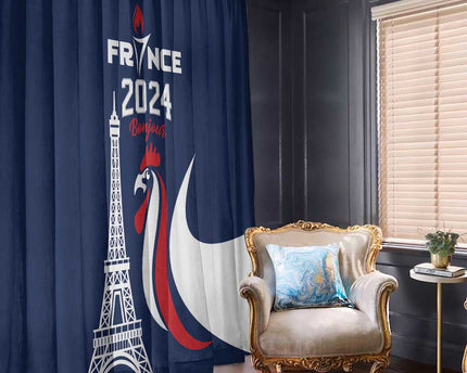 France 2024 Bonjour Window Curtain Eiffel Tower Gallic Rooster