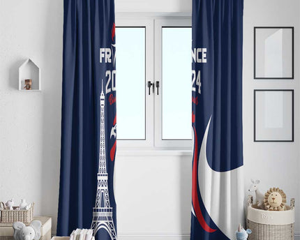 France 2024 Bonjour Window Curtain Eiffel Tower Gallic Rooster
