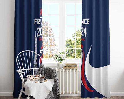 France 2024 Bonjour Window Curtain Eiffel Tower Gallic Rooster